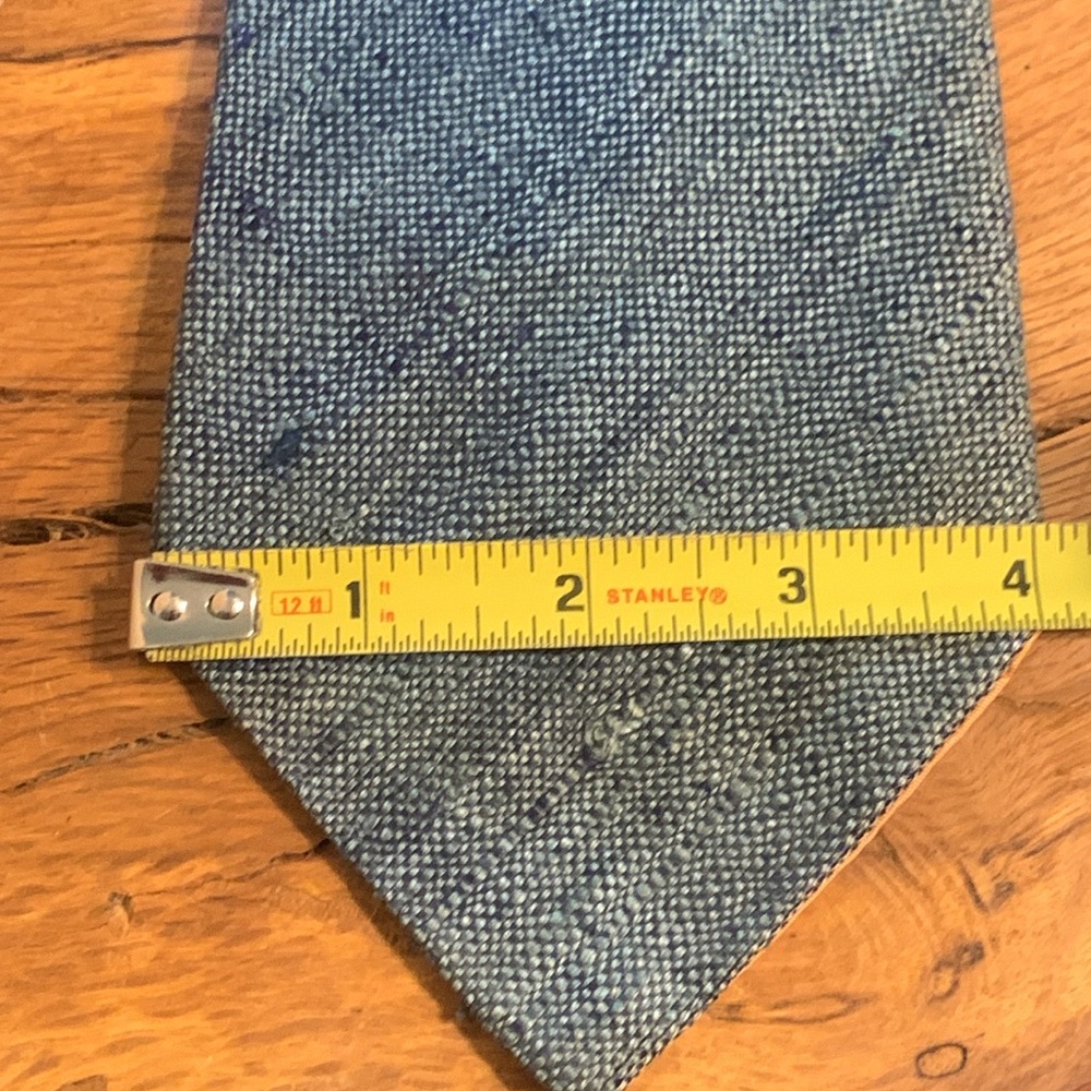 70’s TEAL BLUE RAW SILK NECKTIE FROM CAROL CRAVATS OF NEWBURYPORT ST., BOSTON MA - Picture 9 of 13